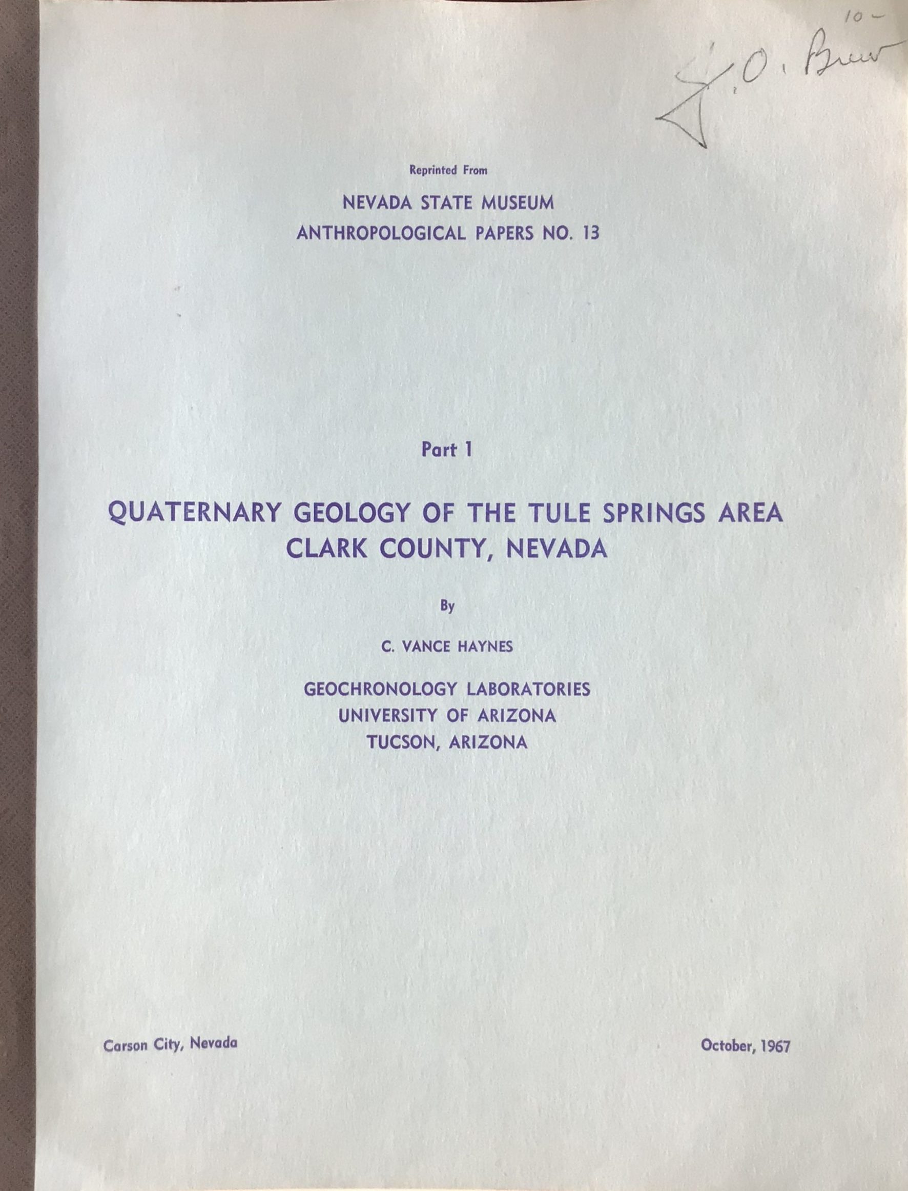 Quaternary Geology of the Tule Springs Area, Clark County, Nevada