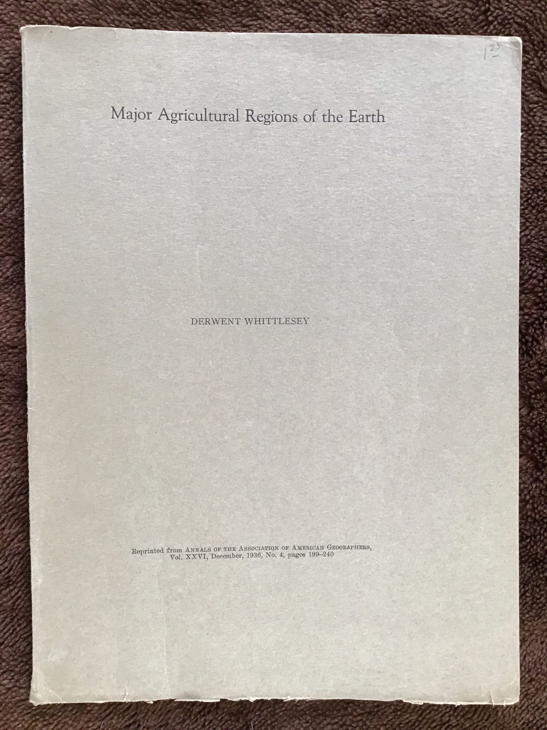 Major Agricultural Regions of the Earth (Pamphlet)