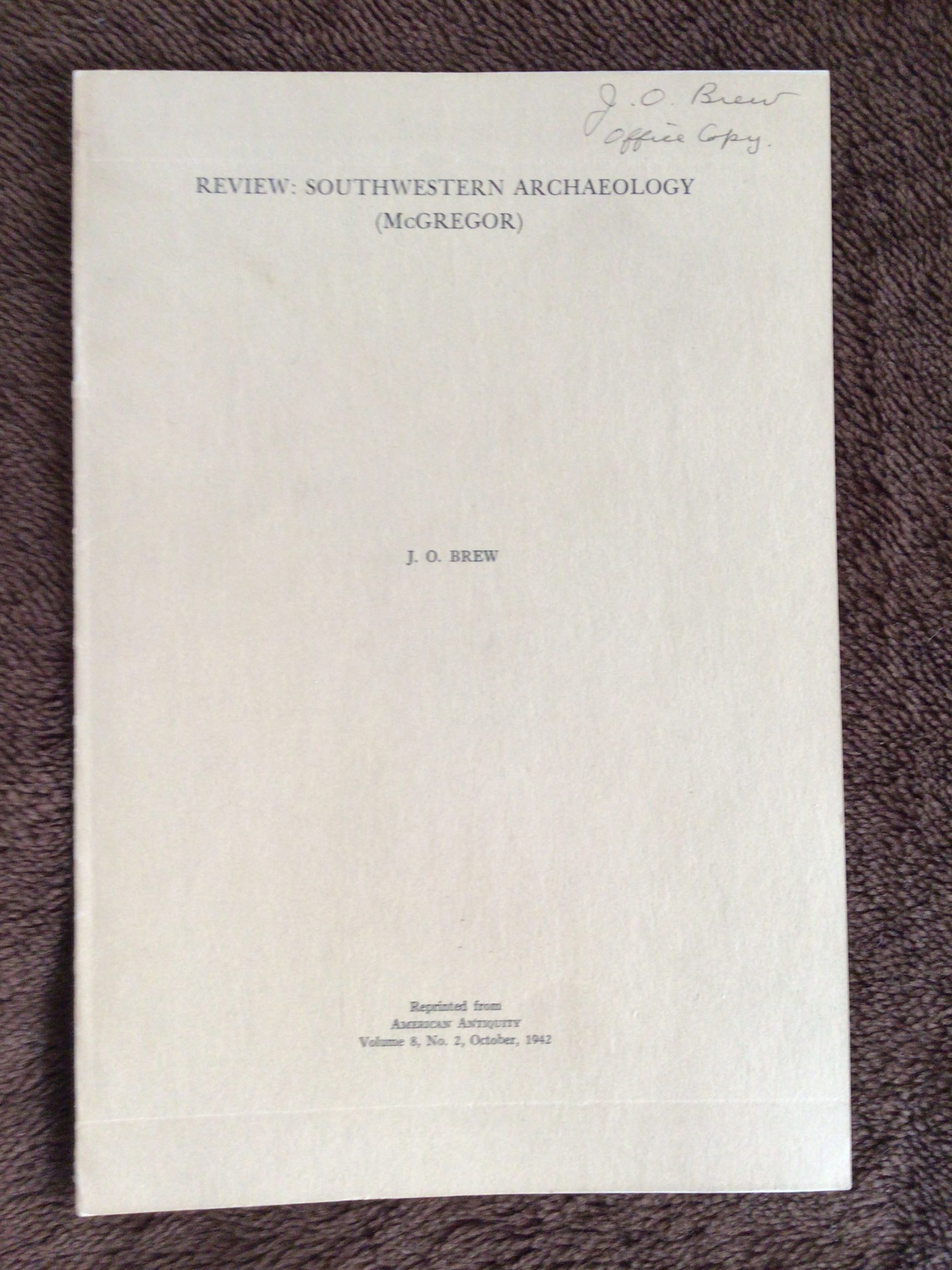 Review: Southwestern Archaeology (McGregor) (Pamphlet)