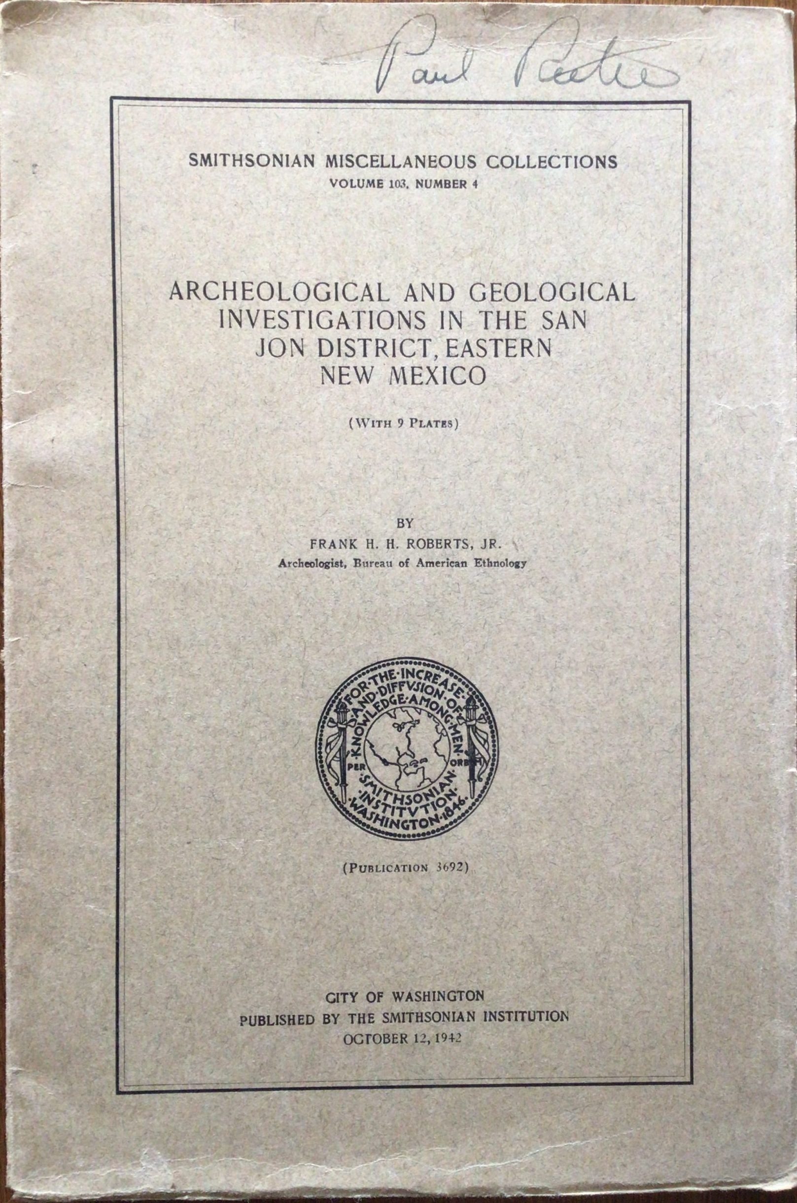 Archeological and Geological Investigations in the San Jon District, Eastern New Mexico (Pamphlet)